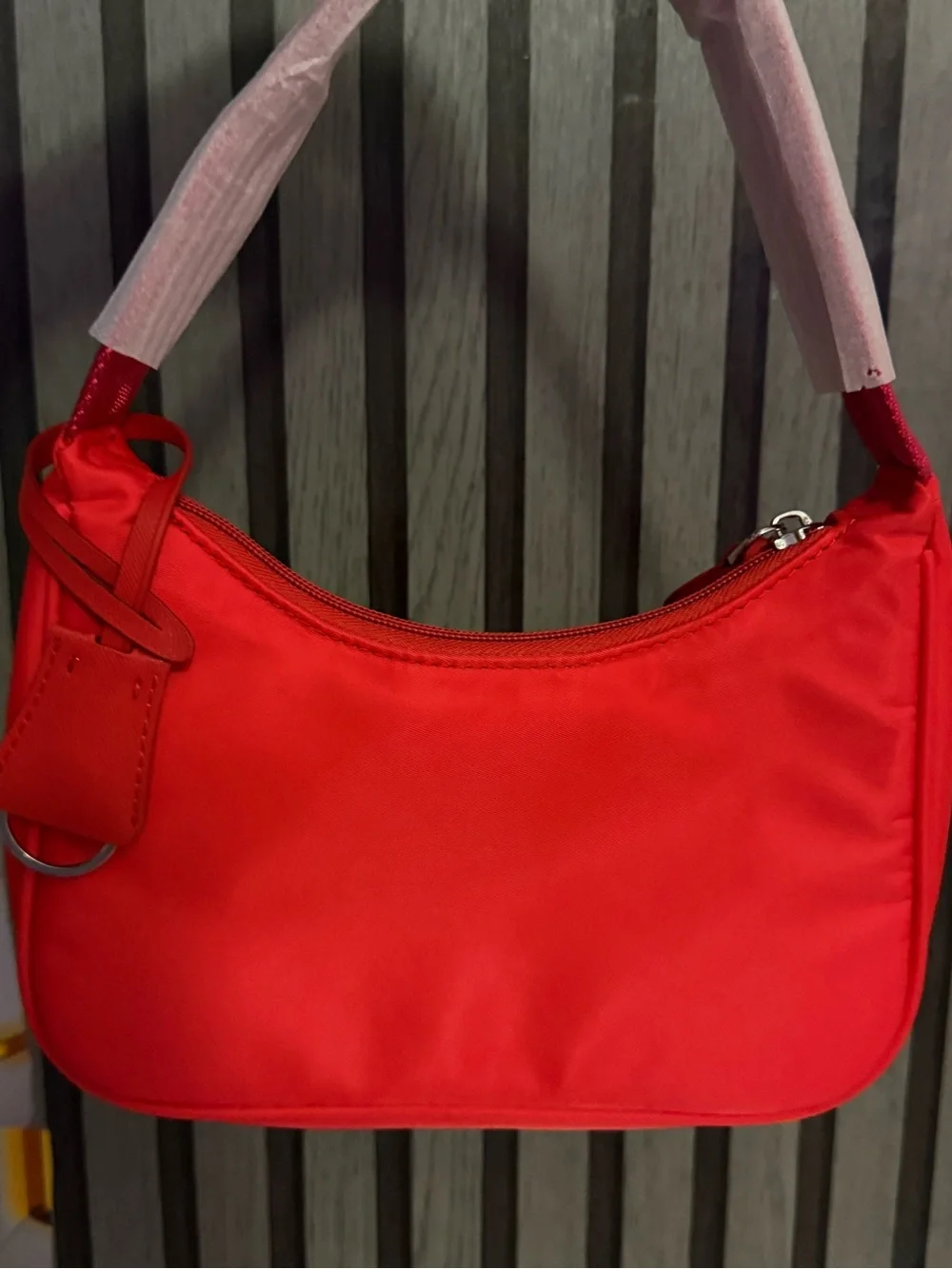 Prada Red Nylon Shoulder Bag with Logo Triangle